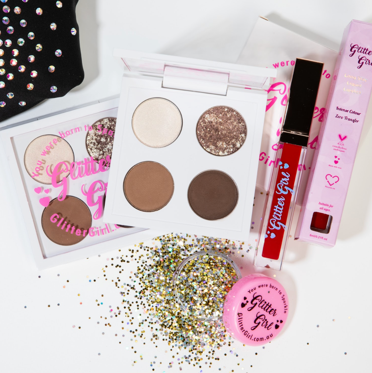 OUTLAWS + Glitter girl makeup pallette + Lipstick