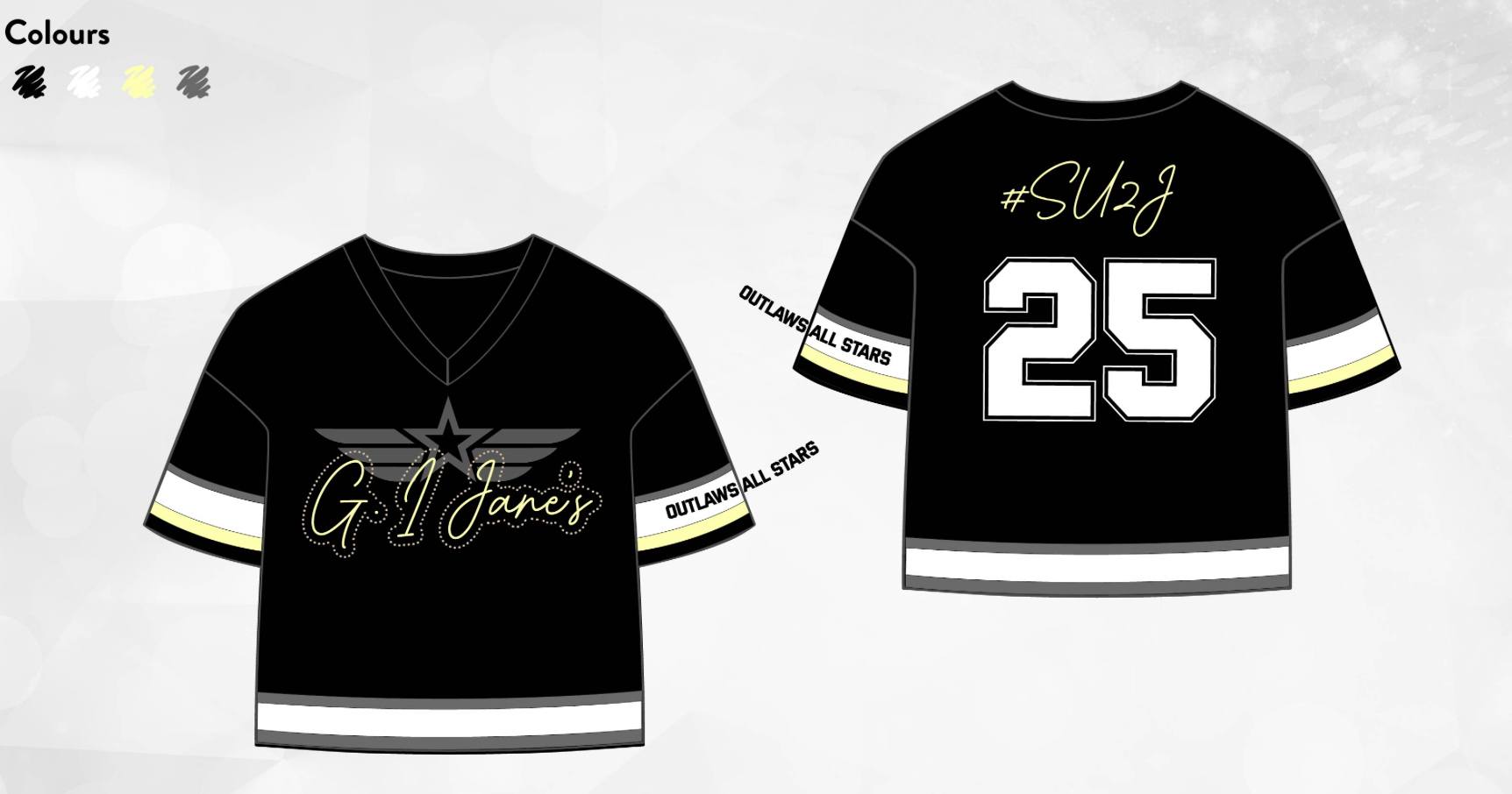 GI Janes- Cropped black rhinestoned team jersey 2025